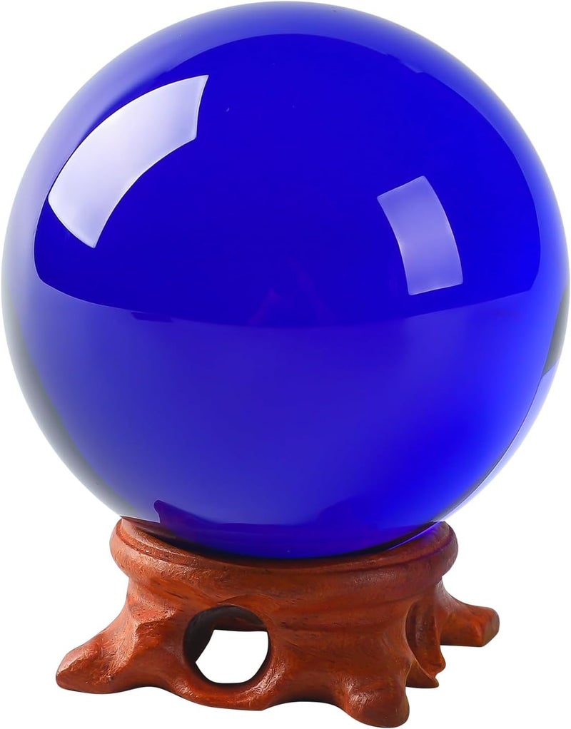 Modaier Small Dark Blue Crystal Ball 60mm/2.3 inch with Rose Wooden Stand and Gift Box for lensball Photography,Fortune Teller,Feng Shui, Witchcraft Decor,Scrying,Magic,Glass Orb Prop Decorative Sphere - Image 1